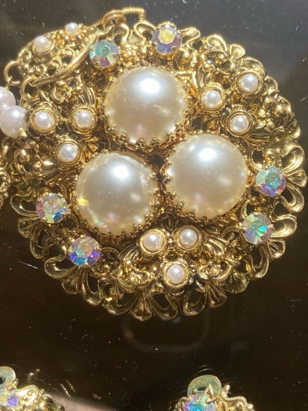 WESTERN GERMANY Gold Pearl & Aurora Crystal Necklace & Earrings - Women Jewelry